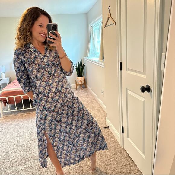 Handmade Blue Floral Cotton Blocked Printed Maxi Dress Small - Picture 4 of 9